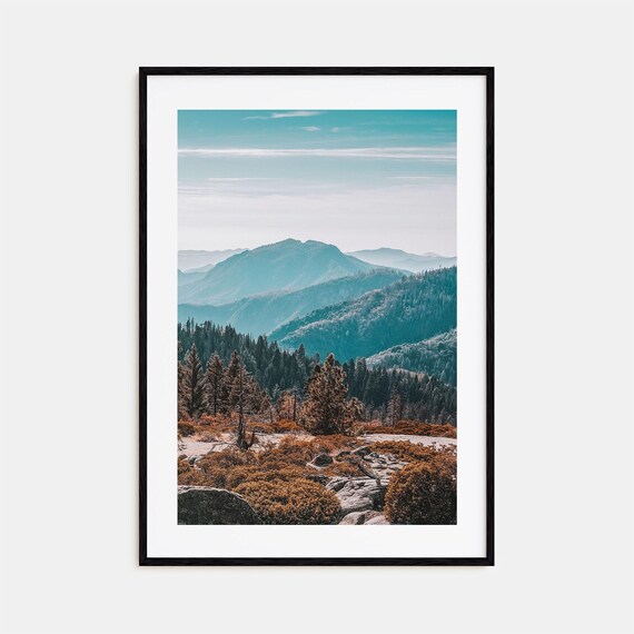 Mountain Vista Pine Forest Layered Blue Peaks Scenic Landscape Poster