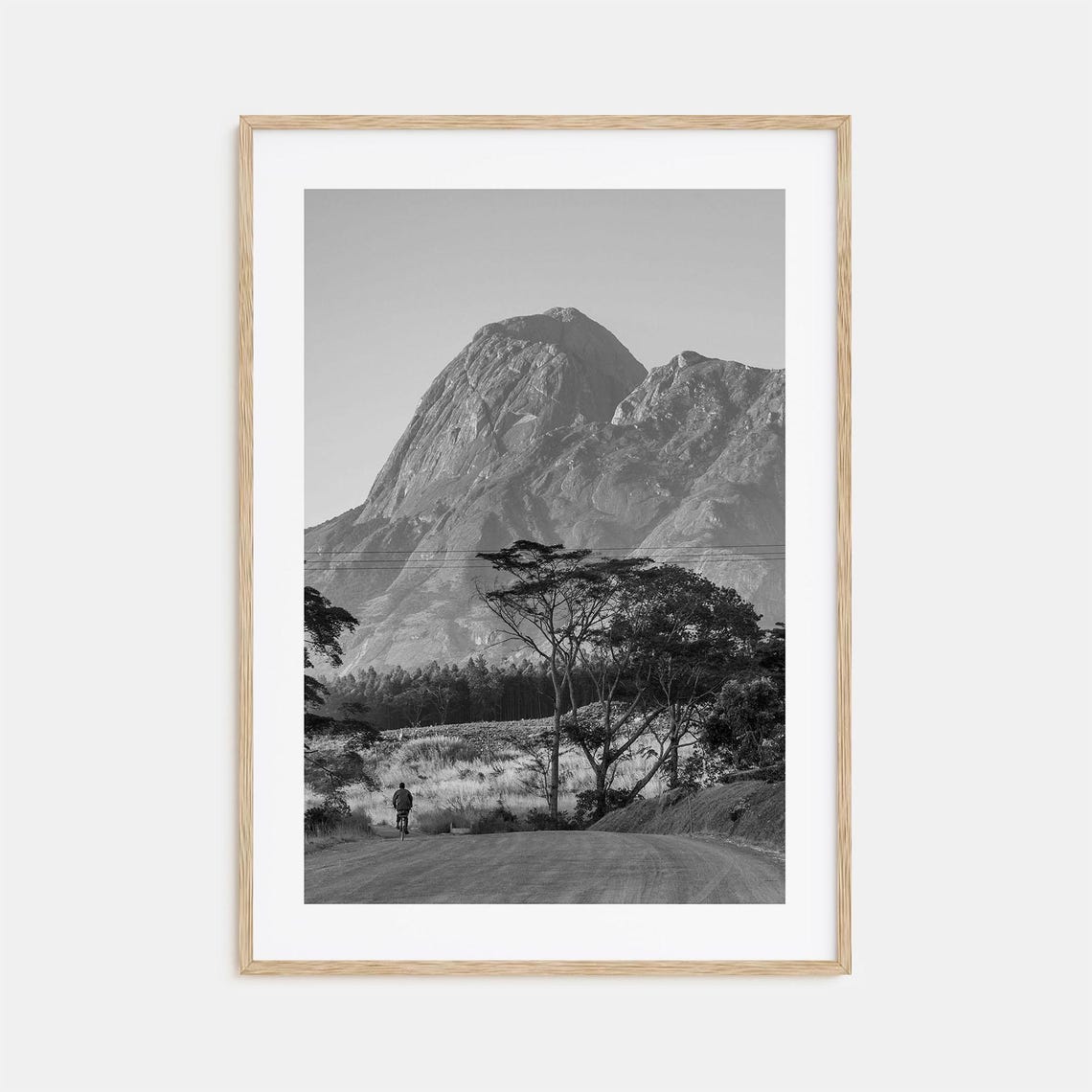 Malawi Africa Mountain Road Black And White Cyclist Landscape Poster