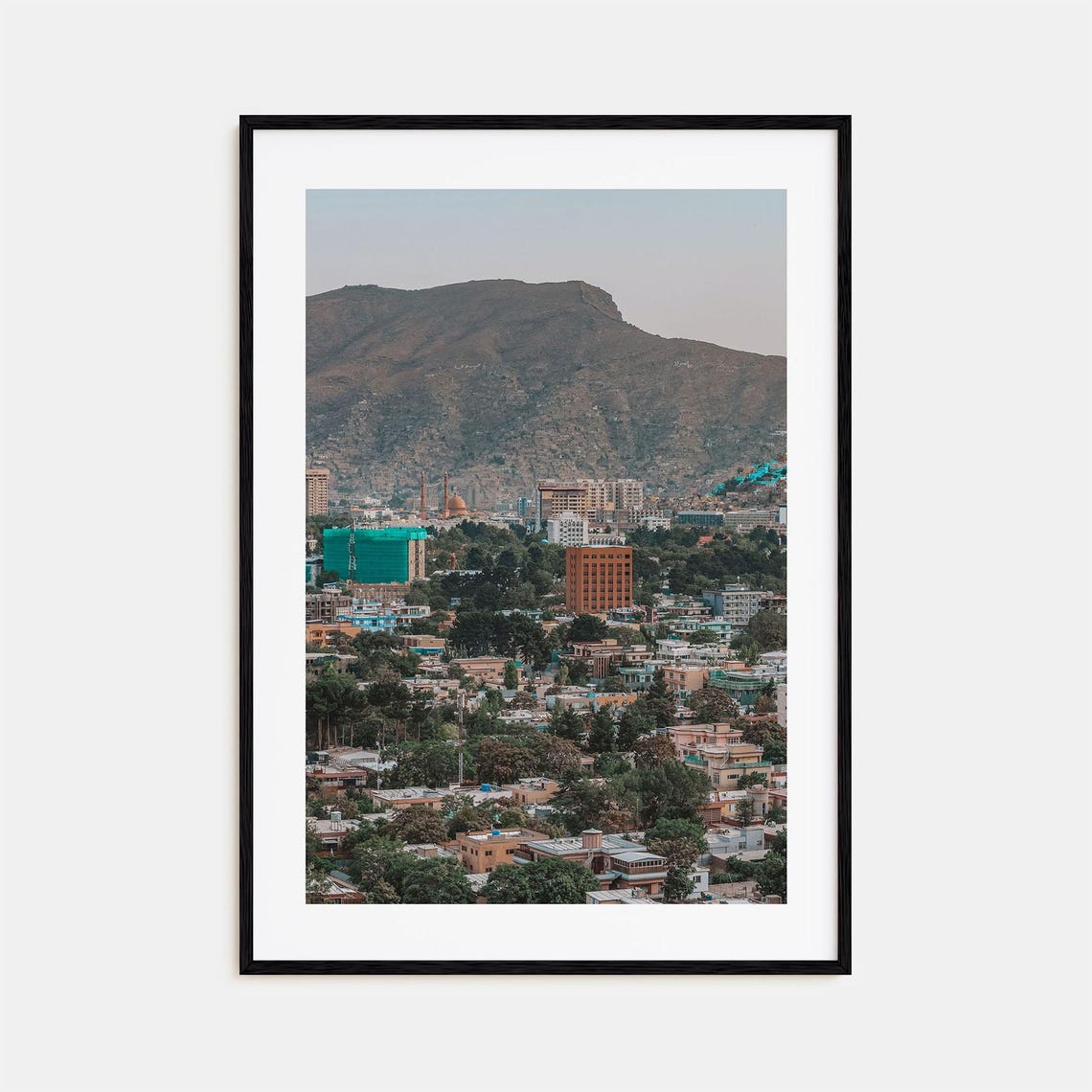 City Beneath Mountain Golden Light Urban Landscape Photo Print
