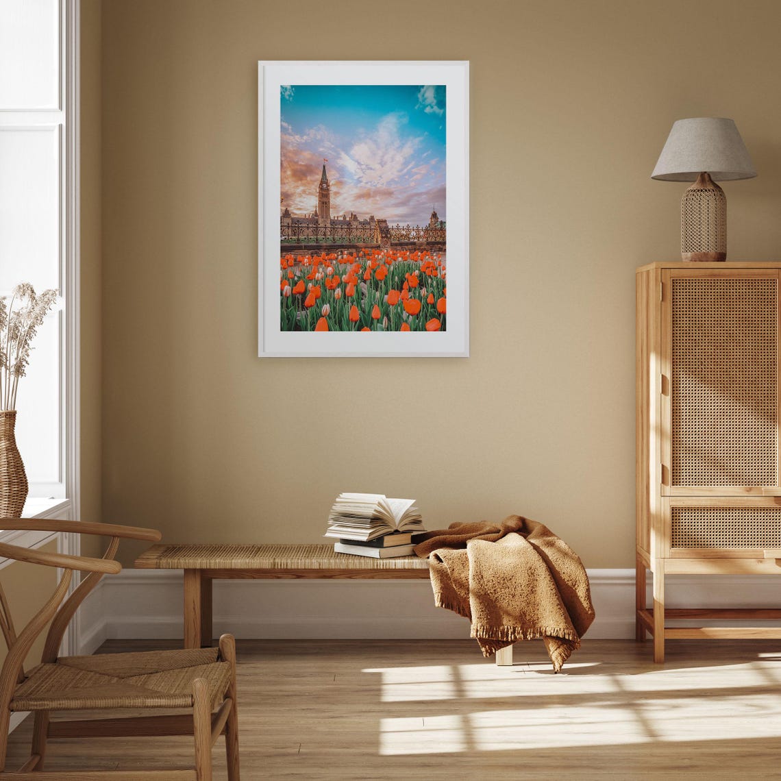 Ottawa Parliament Hill Peace Tower Tulips Spring Sunset Poster - Image 2