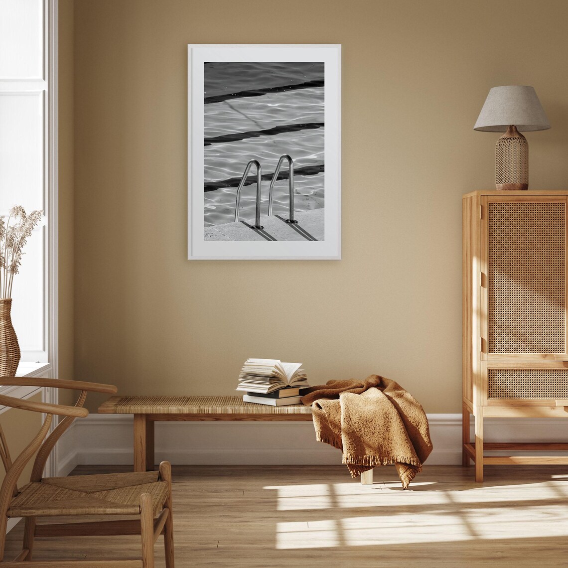 Bondi Ocean Pool Ladder Minimalist Black and White Photo Poster - Image 3