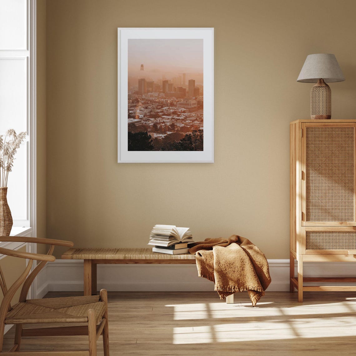 San Francisco Hazy Pink Sunset Skyline Over Rolling Hills Poster - Image 2