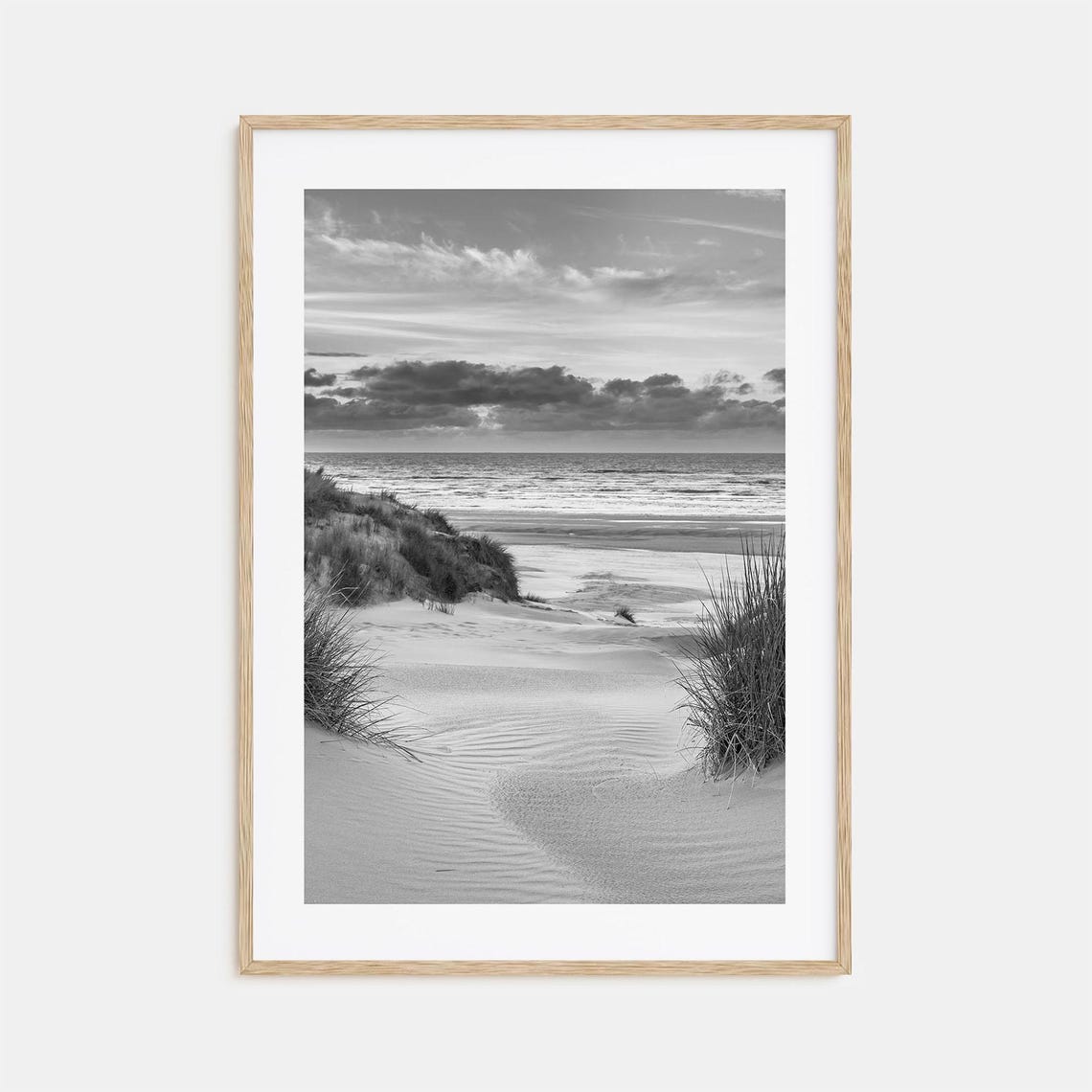 Netherlands North Sea Dunes Beach Grass Black And White Poster