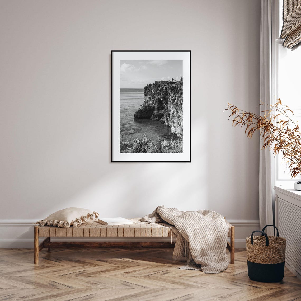 Anguilla Ocean Cliffs Rocky Palm Shore Black And White Poster - Image 2