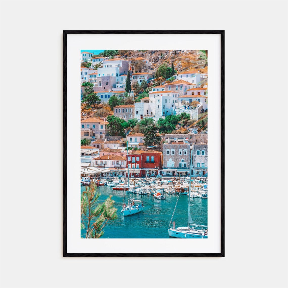 Colorful Hillside Harbor Town Sailboats Mediterranean Photo Print