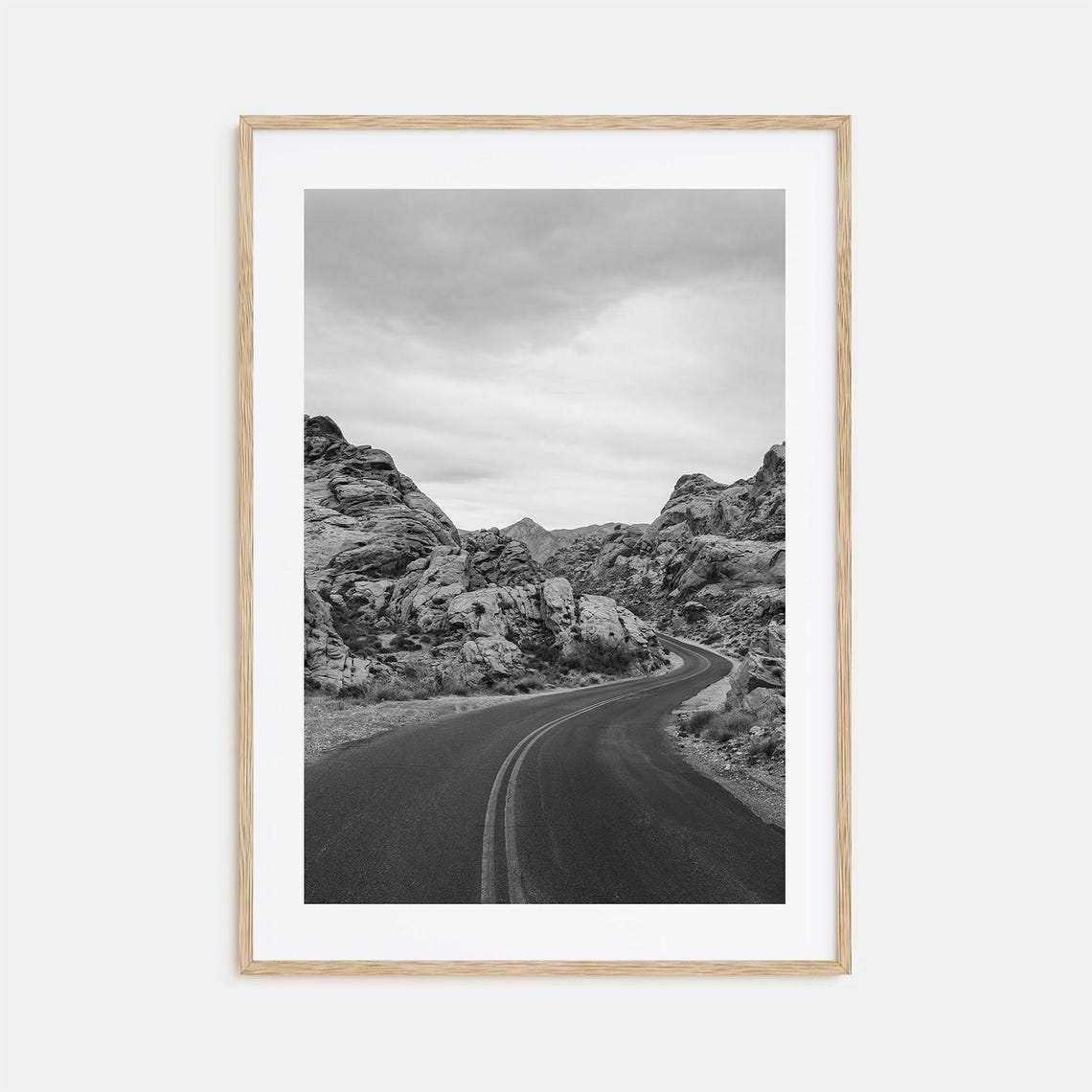 Desert Canyon Road Winding Highway Black White Landscape Poster