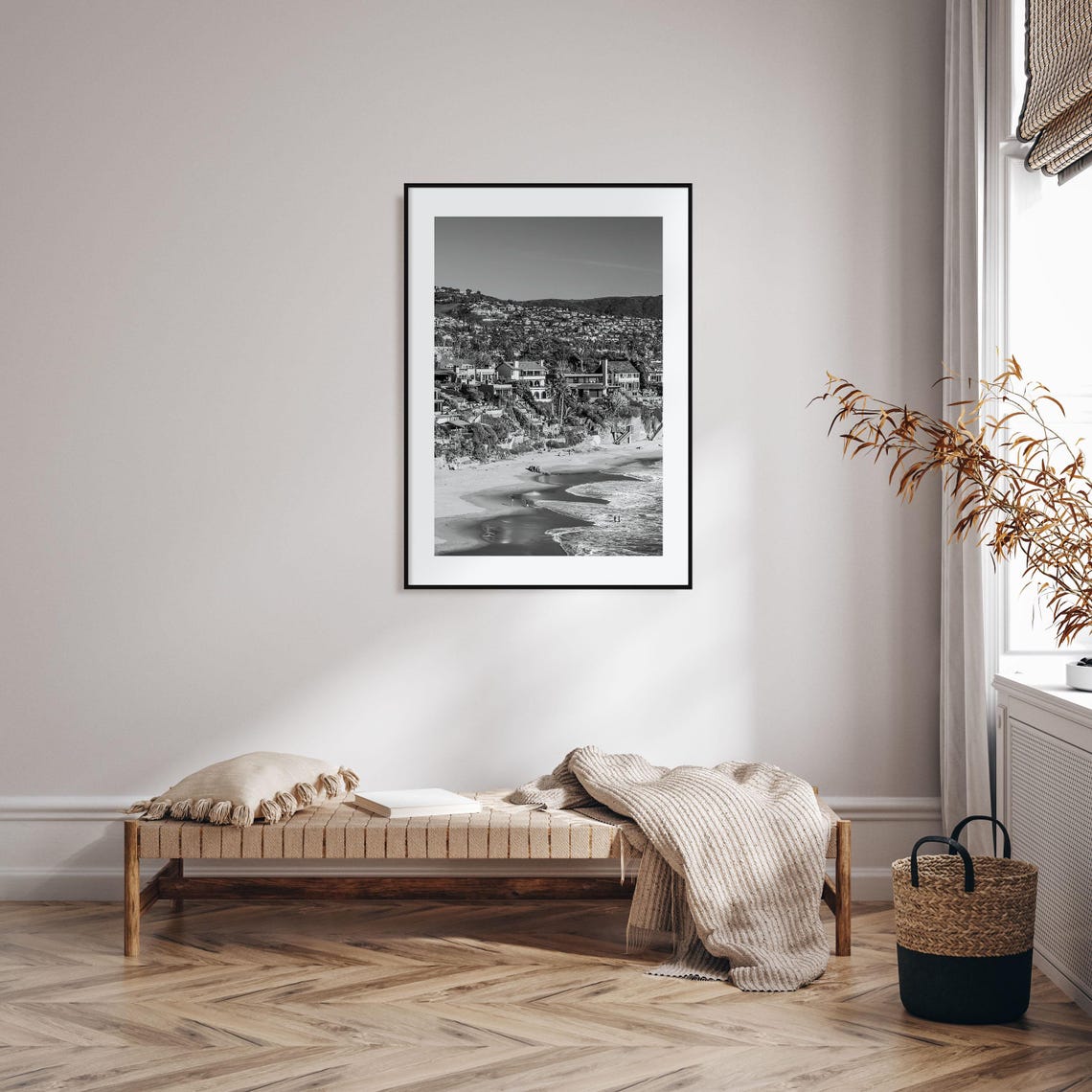 Orange County Beach Cove Hillside Homes California Black White Poster - Image 2