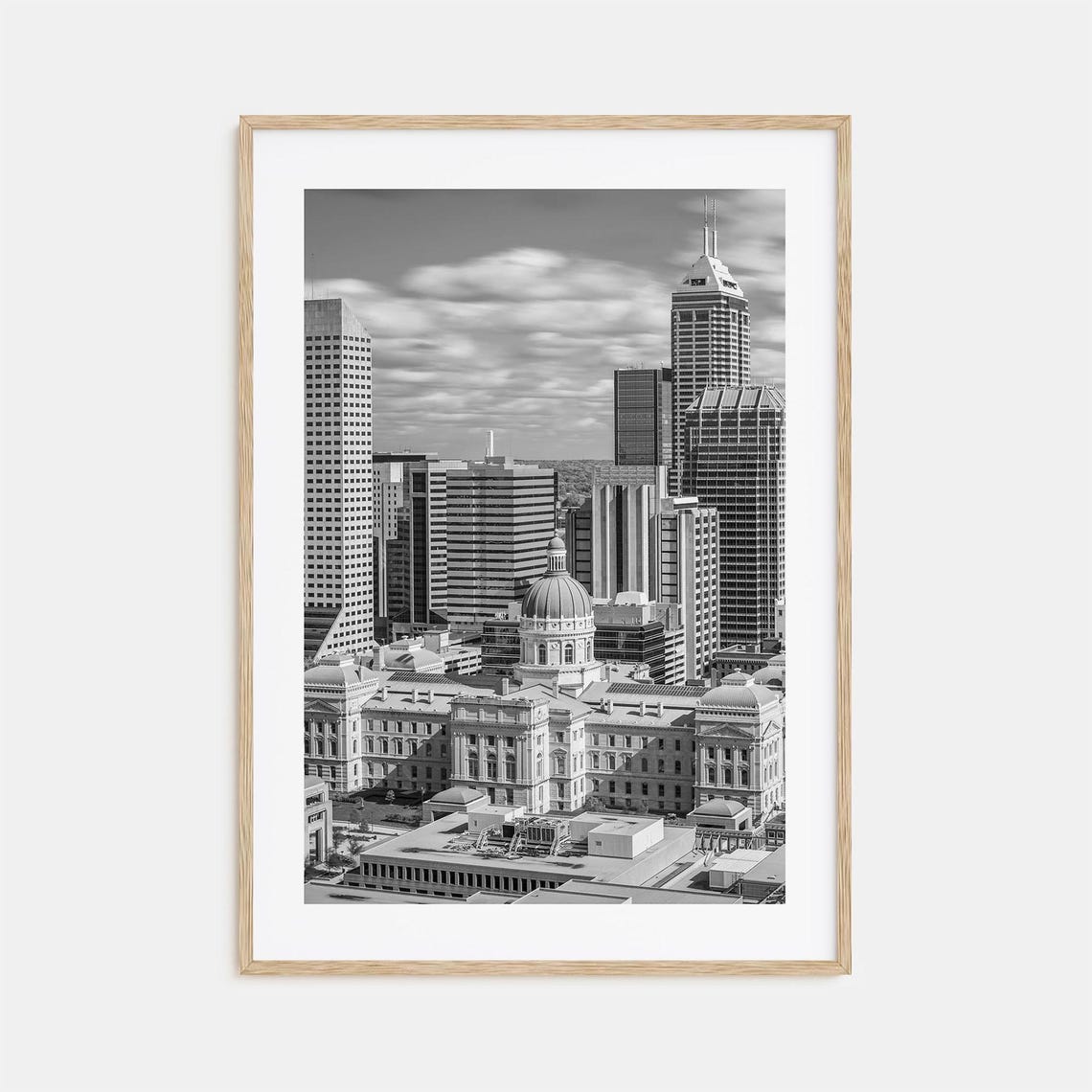 Indianapolis Downtown Skyline With Statehouse Dome Black White Poster