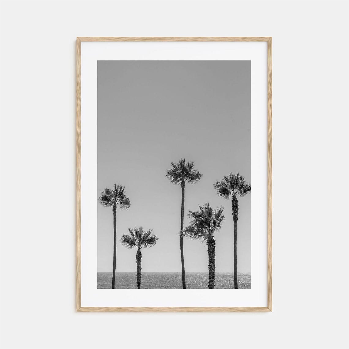 Manhattan Beach California Palm Trees Ocean Black and White Poster