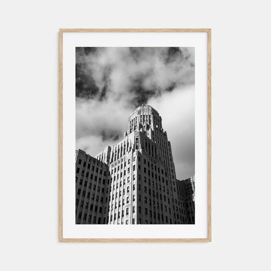 Buffalo City Hall Tower Against Dramatic Clouds Black White Poster