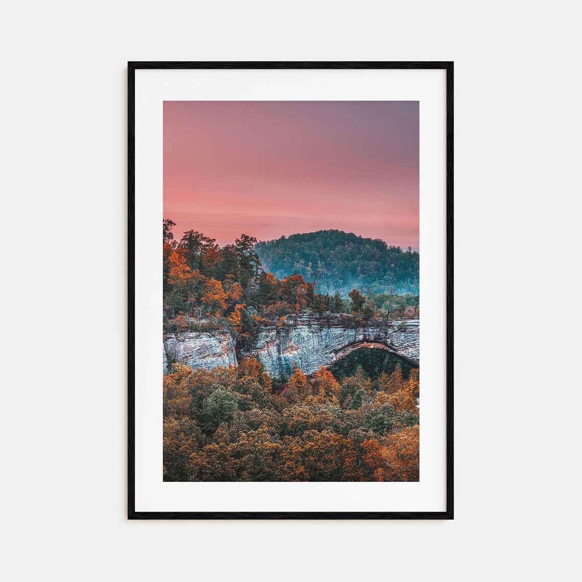 Boone Natural Stone Arch Rising in Autumn Forest at Dusk Poster
