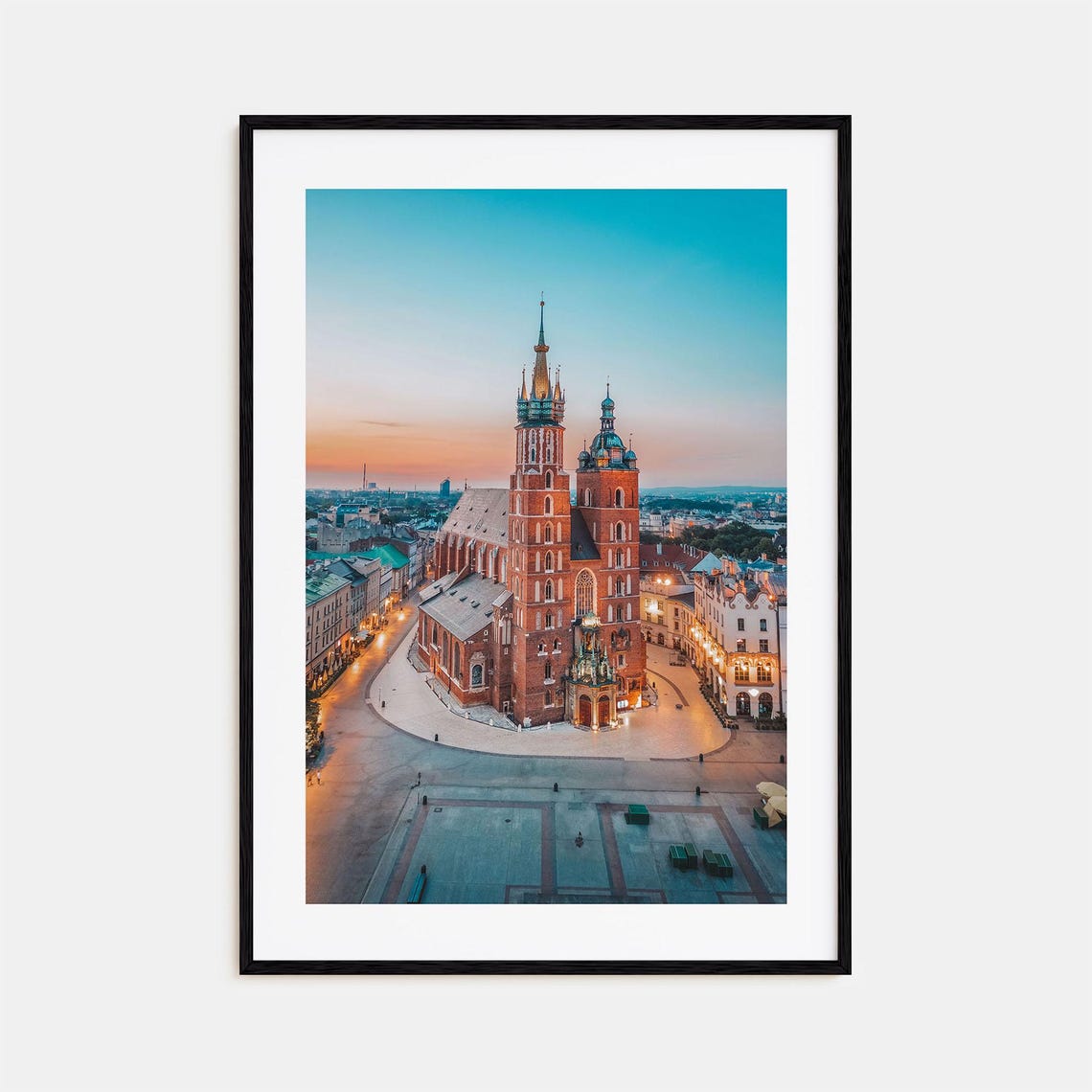 Krakow Poland Photo St Marys Basilica Sunset Main Square Towers Poster
