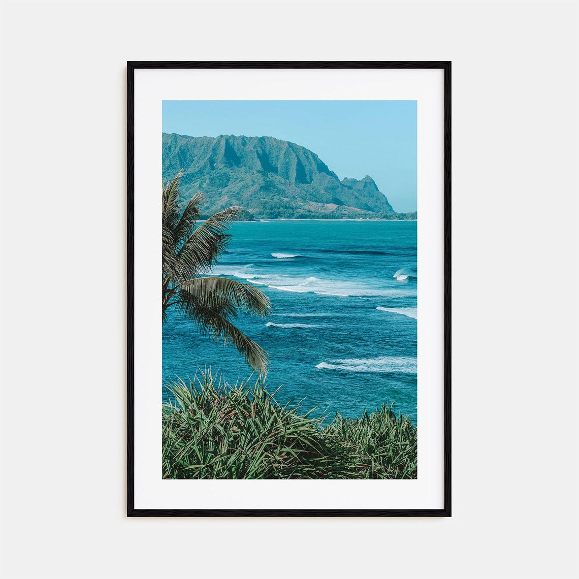 Hanalei Bay Turquoise Waves with Green Mountain Coast Scenic Print