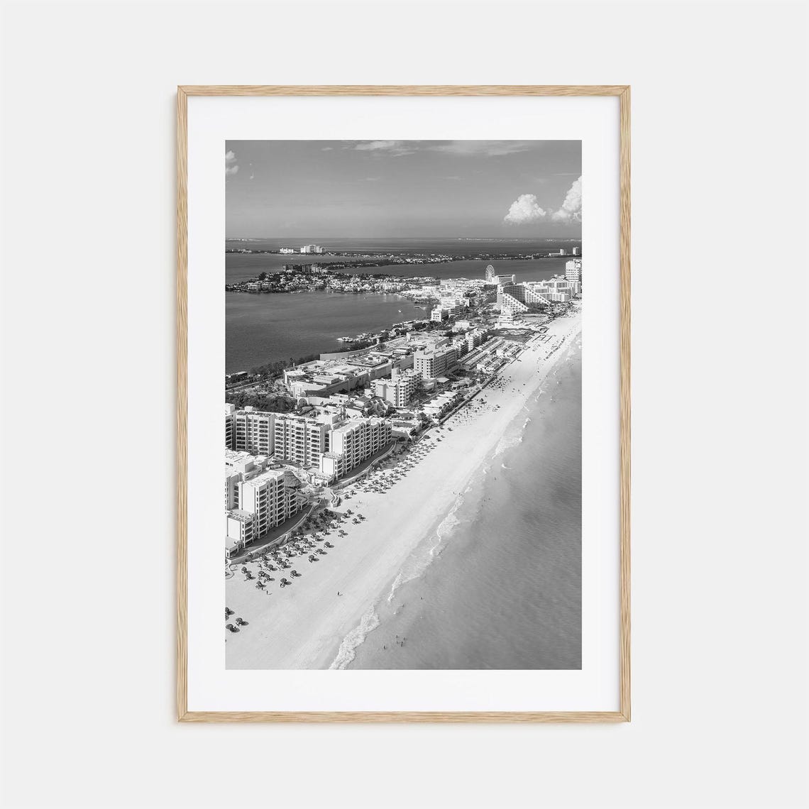 Cancun Aerial Beach Resort Hotels Coastline Black And White Poster