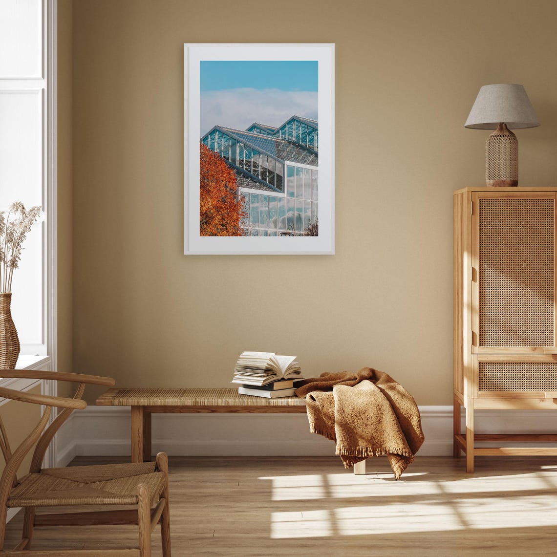 Grand Rapids Glass Conservatory with Autumn Tree Detail Print - Image 3