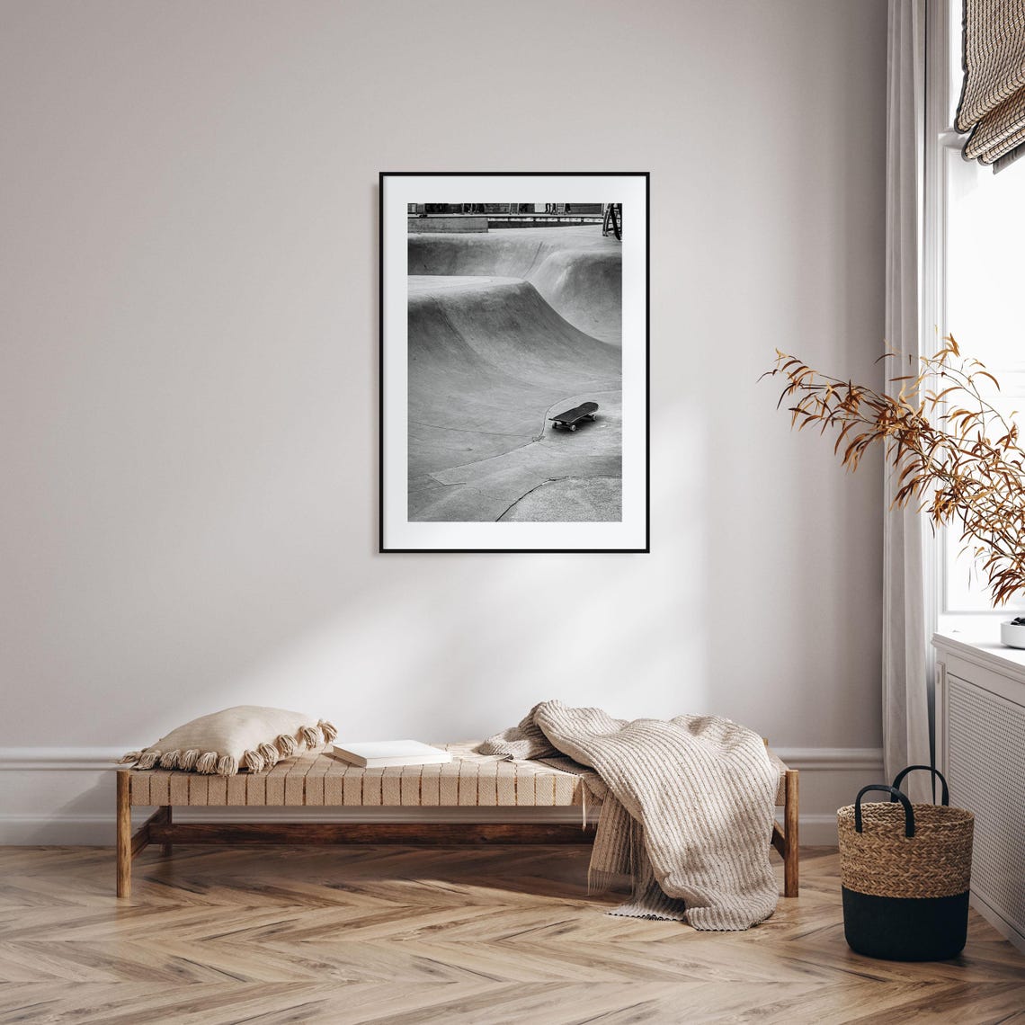 Skateboard in Concrete Skatepark Bowl Black and White Poster - Image 2