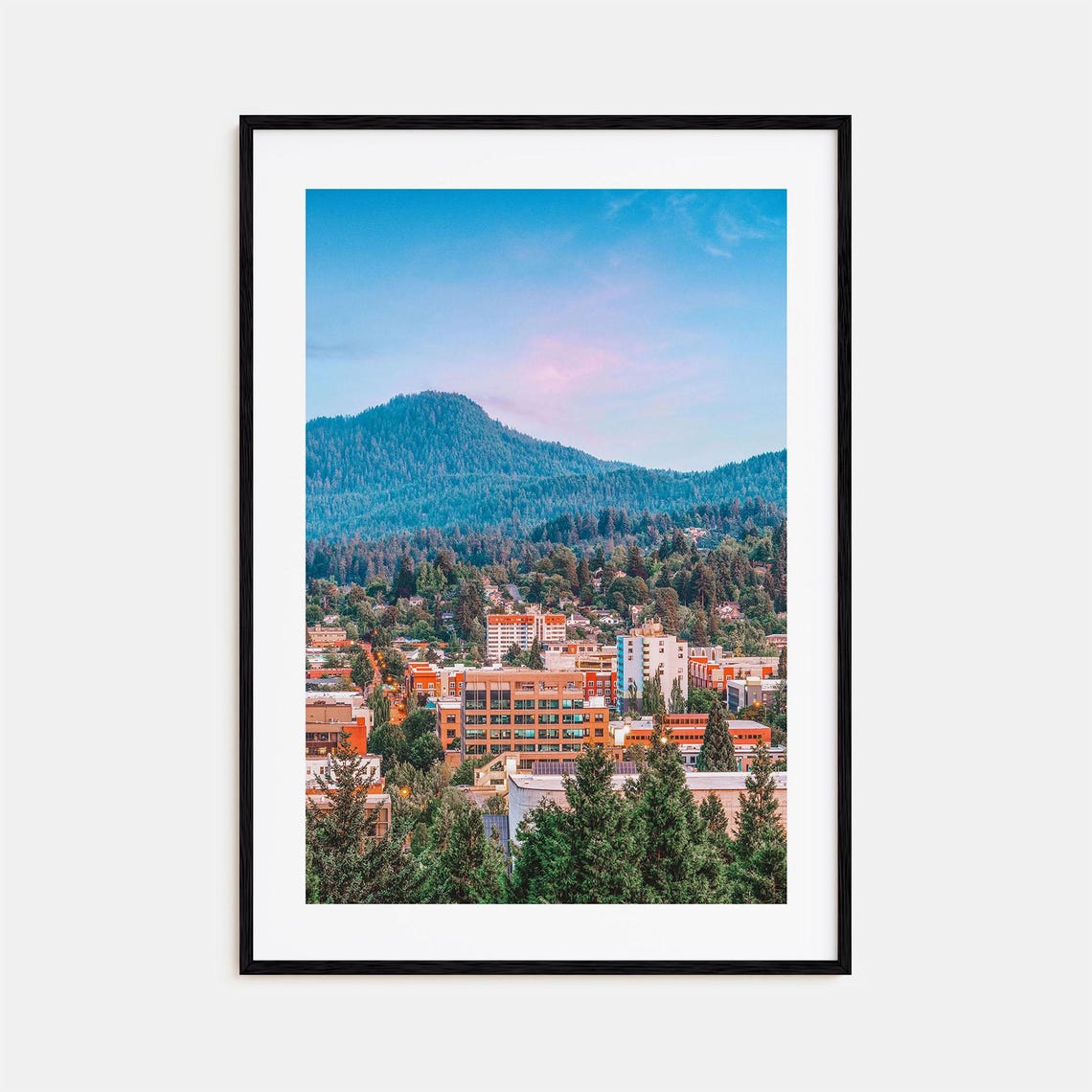 Eugene Oregon City View With Forested Mountain Behind Poster