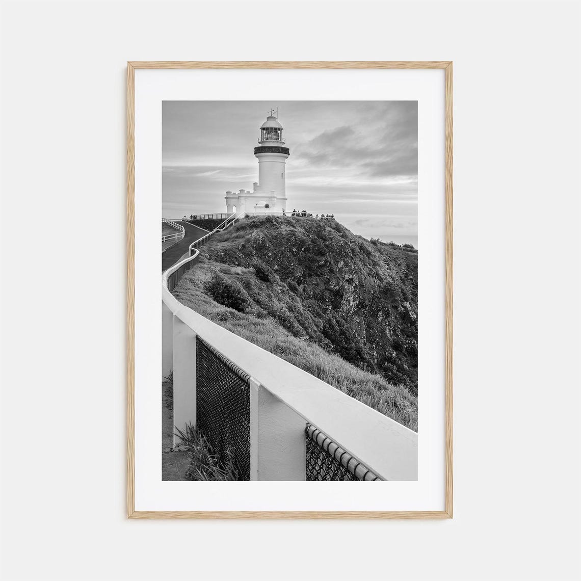 Byron Bay Lighthouse Headland Black and White Coastal Poster