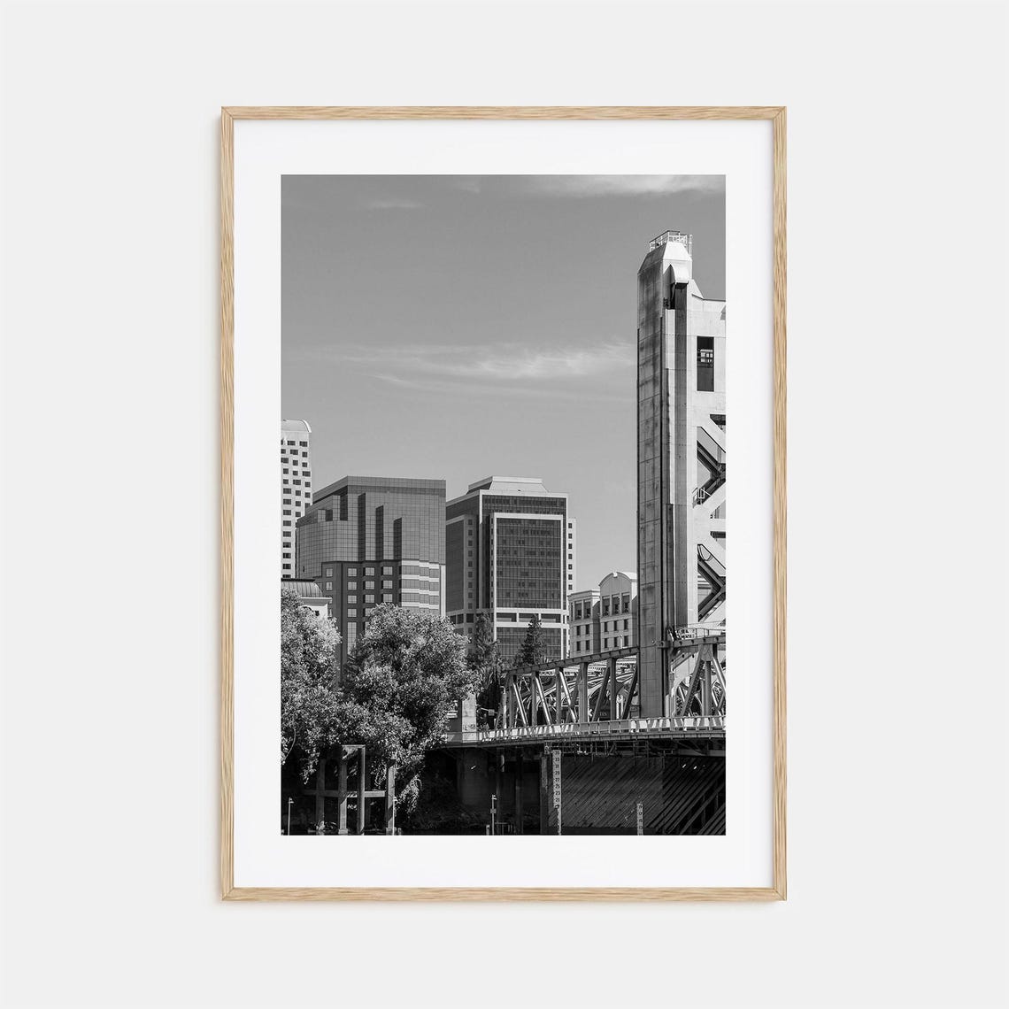 Sacramento Tower Bridge And Skyline Black And White River Photo Poster