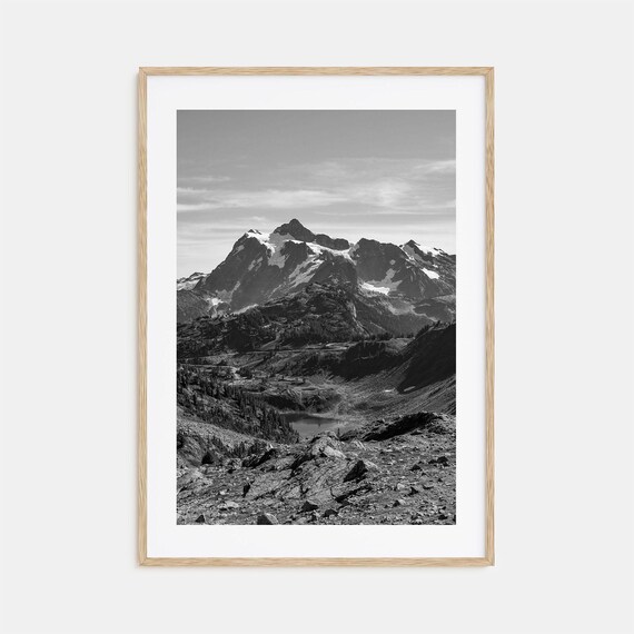 North Cascades Glacier Peaks Alpine Lake Black And White Poster