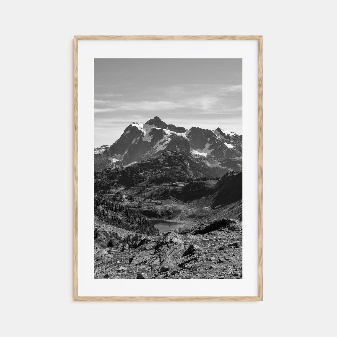 North Cascades Glacier Peaks Alpine Lake Black And White Poster