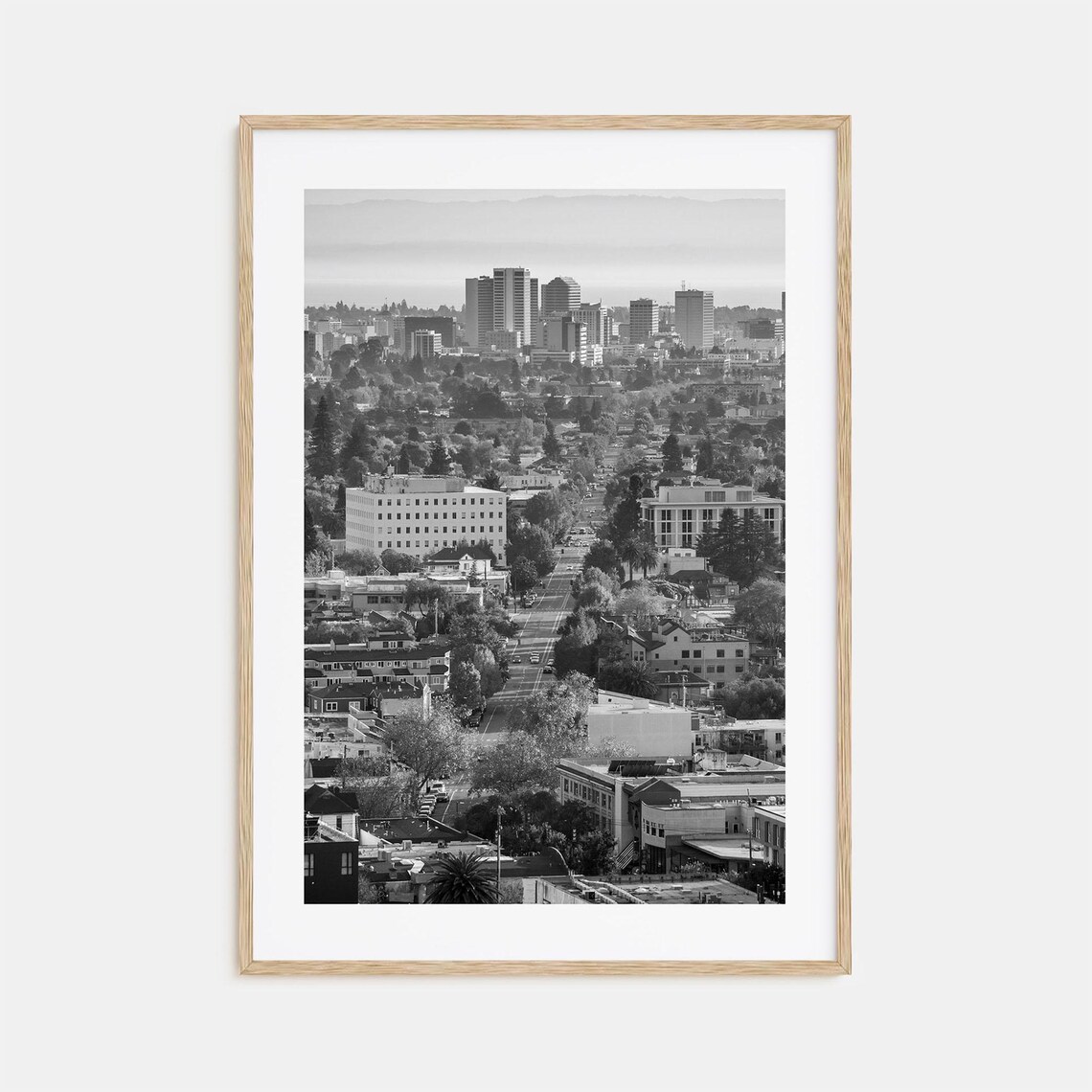 Oakland California Skyline Leafy Streets Black and White Poster