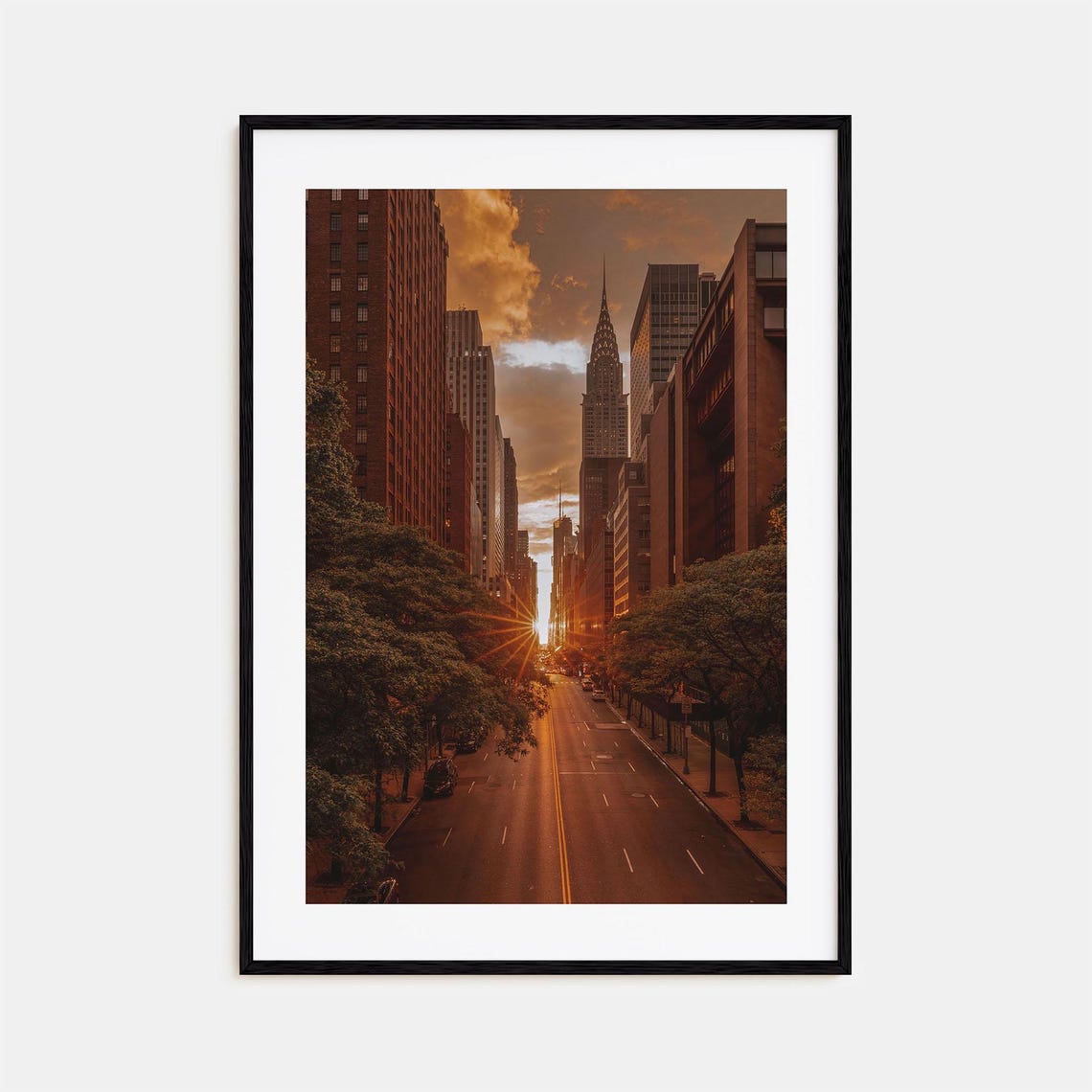 Manhattan Chrysler Building Sunset Street Canyon Golden Hour Poster