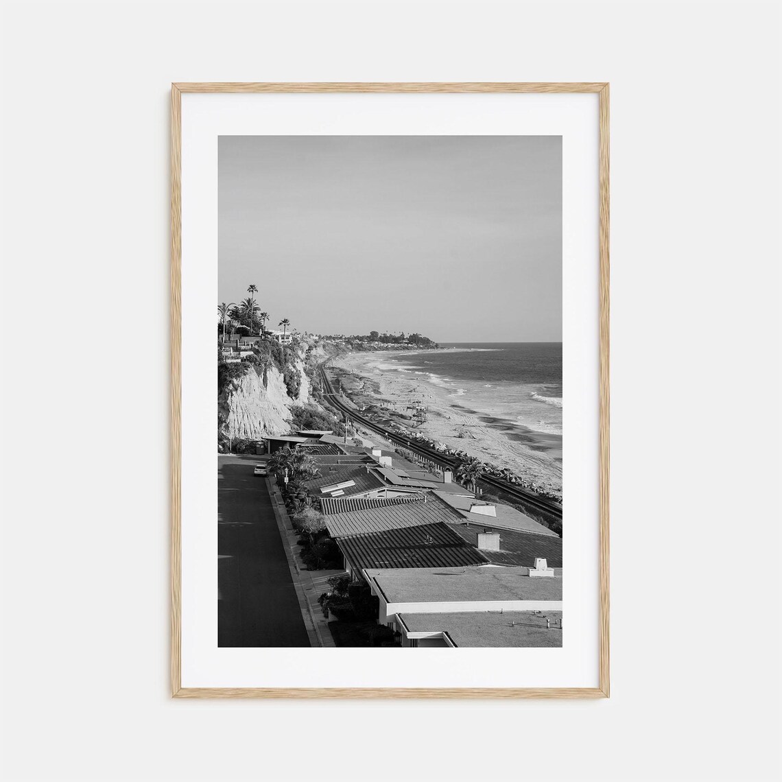San Clemente California Beach Bluffs Railroad Black and White Poster