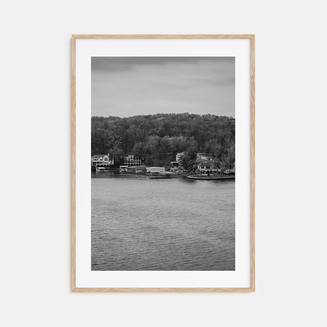Lake of the Ozarks Lakeside Homes Docks Black and White Photo Poster