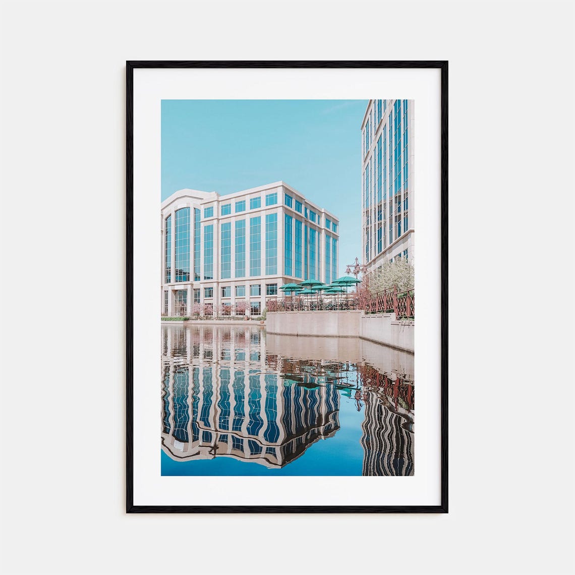 Bloomington Illinois Poster Modern Glass Buildings Water Reflection