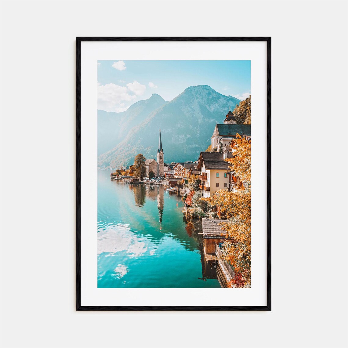 Hallstatt Austria Lakeside Village Church Mountain Photo Poster