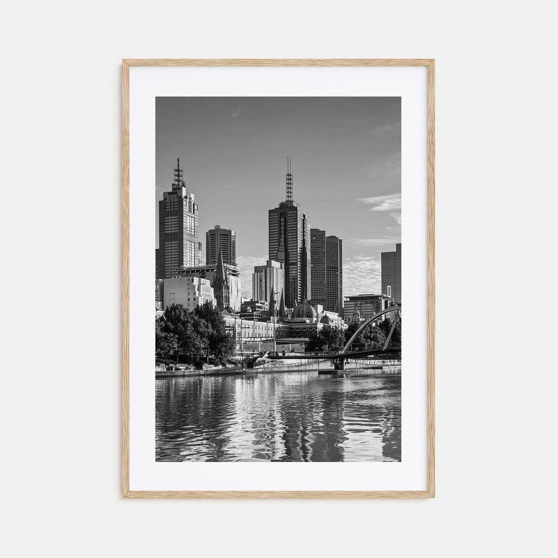 Melbourne Australia River Skyline Black And White Photography Poster