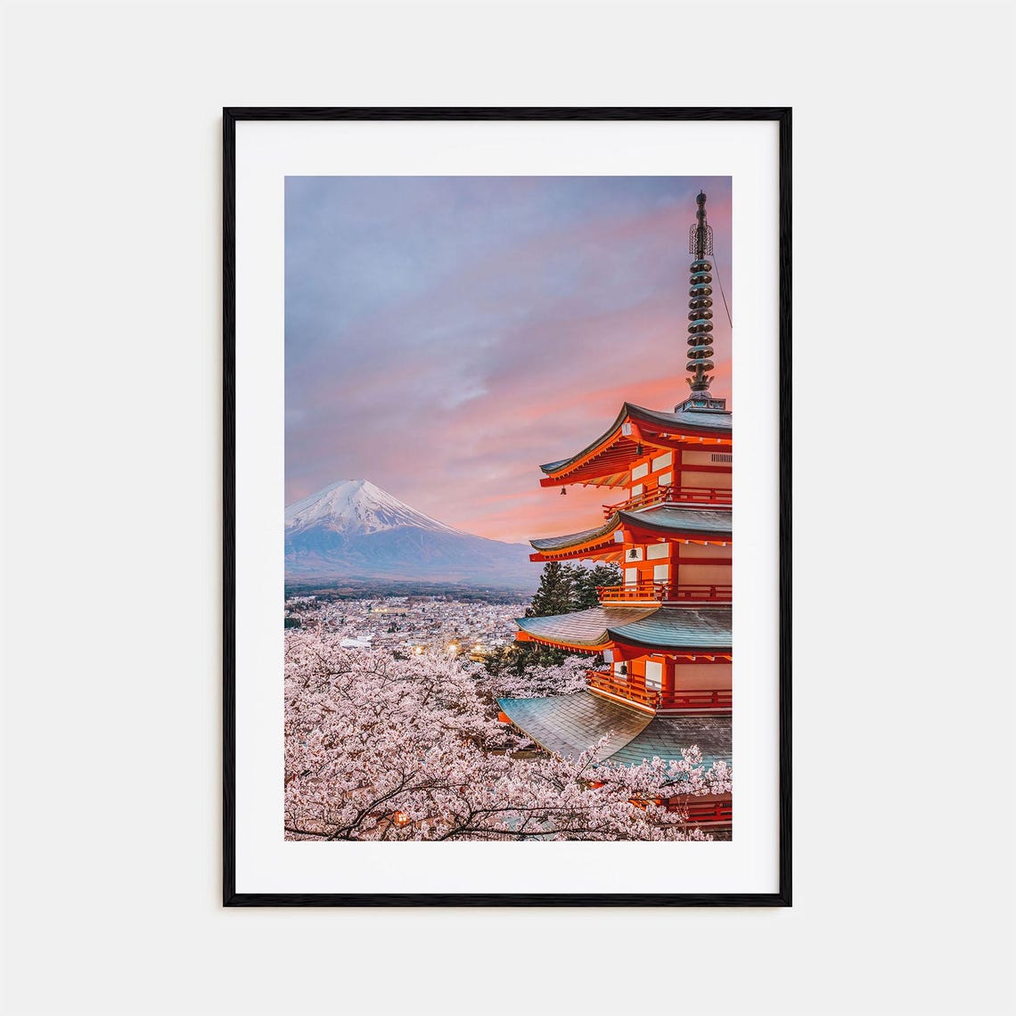 Japan Mount Fuji Chureito Pagoda Cherry Blossom Sunset Poster