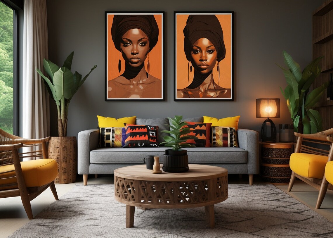 African Woman Headwrap Portrait Warm Orange Beauty Art Poster - Image 2
