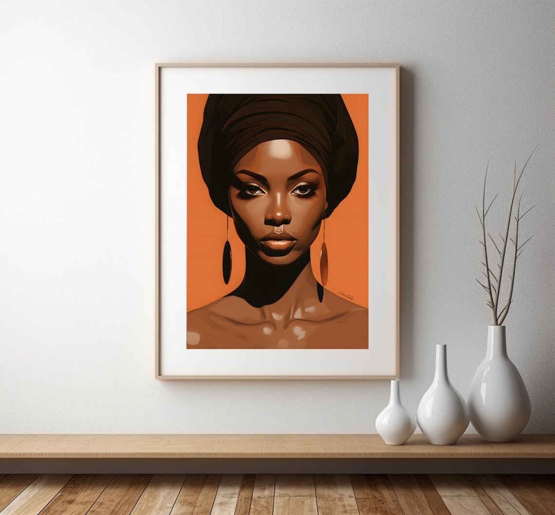 African Woman With Headwrap Elegant Warm Tone Portrait Art Poster