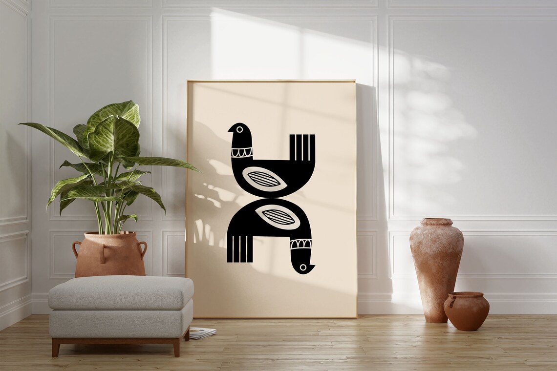 Minimalist Birds Black and White Abstract Art Print