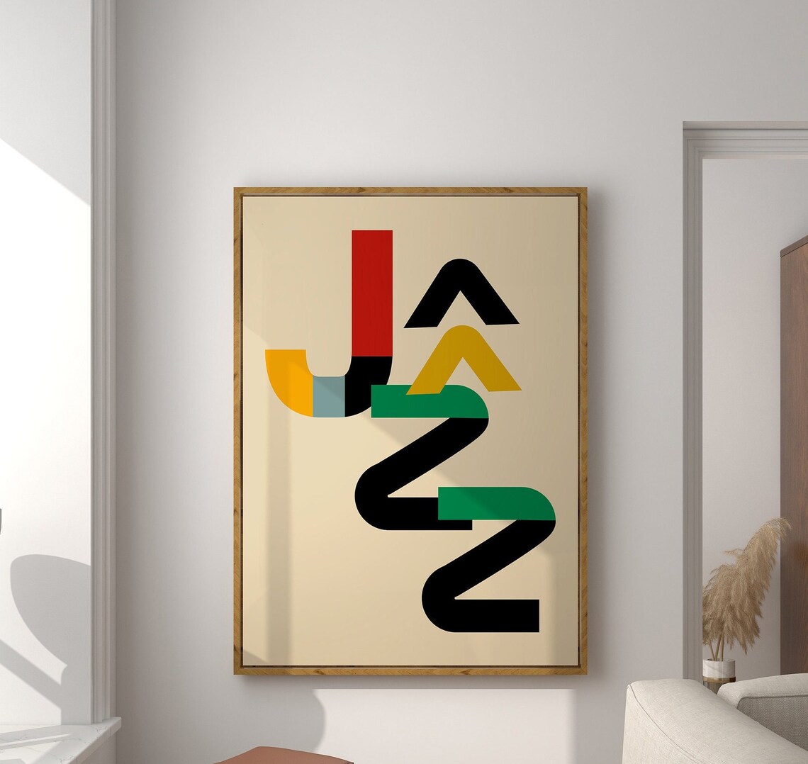 Jazz Typography Geometric Mid Century Modern Colorful Music Art Poster