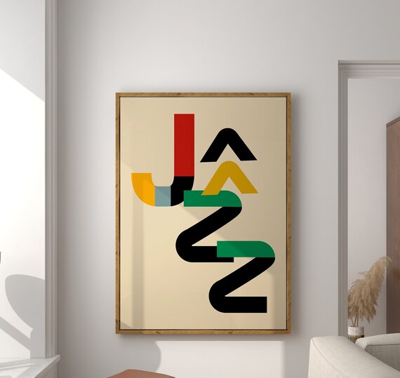 Jazz Typography Geometric Mid Century Modern Colorful Music Art Poster