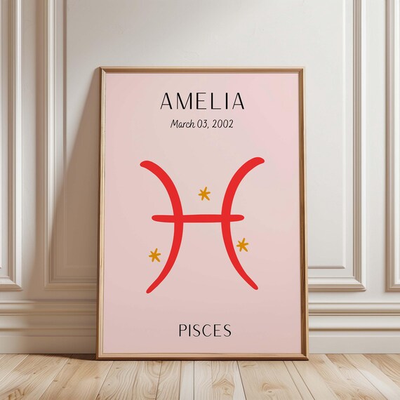 Personalized Pink Pisces Zodiac Symbol Astrology Celestial Poster