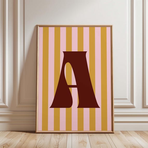 Personalized Letter Print Custom Initial Wall Art Alphabet Colorful Striped Monogram Poster