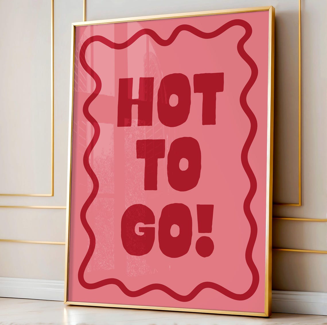 Hot To Go Red Bubble Letters Pink Funny Wavy Border Decor Poster - Image 2