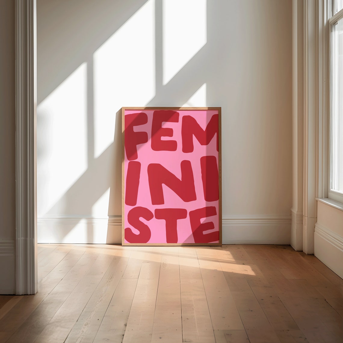 Feministe Bold Red on Pink Girl Power Feminist Typographic Poster - Image 2