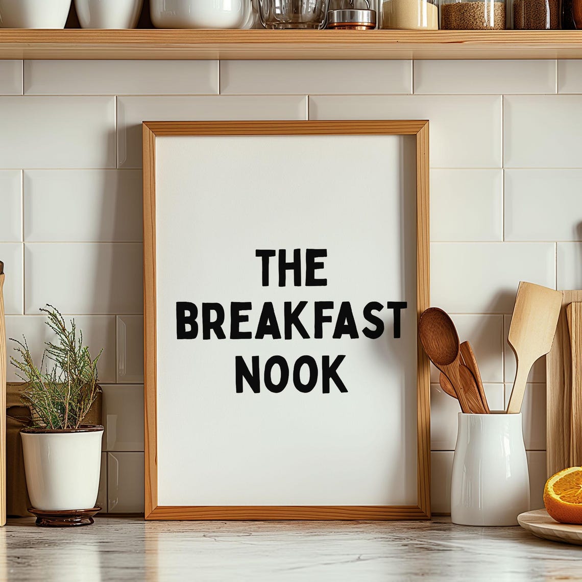 The Breakfast Nook Black Hand Drawn Cream Kitchen Typography Poster