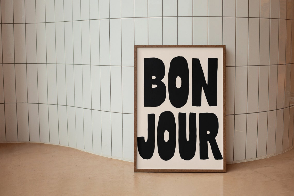 Bon Jour Bold Black Bubble Letter Neutral French Typography Poster - Image 2