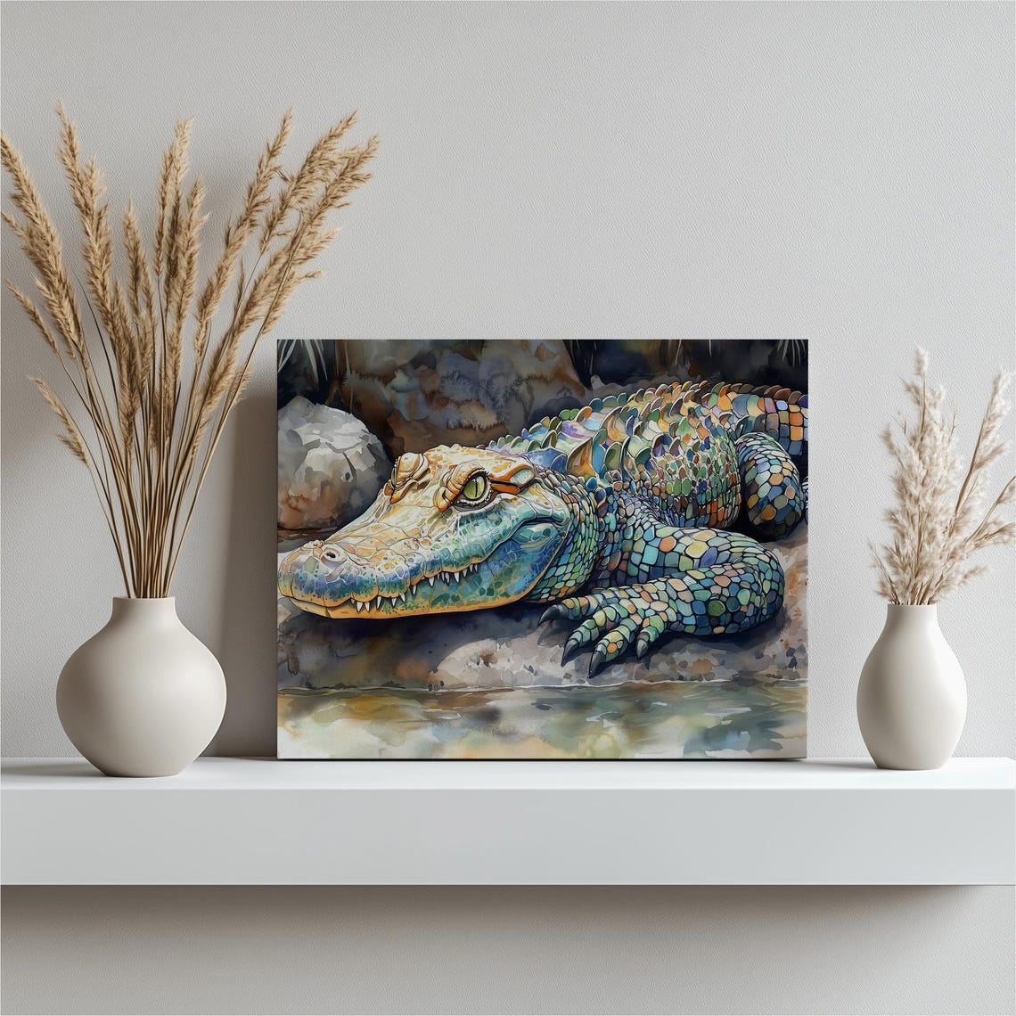 Colorful Crocodile Watercolor Vibrant Reptile Wildlife Poster