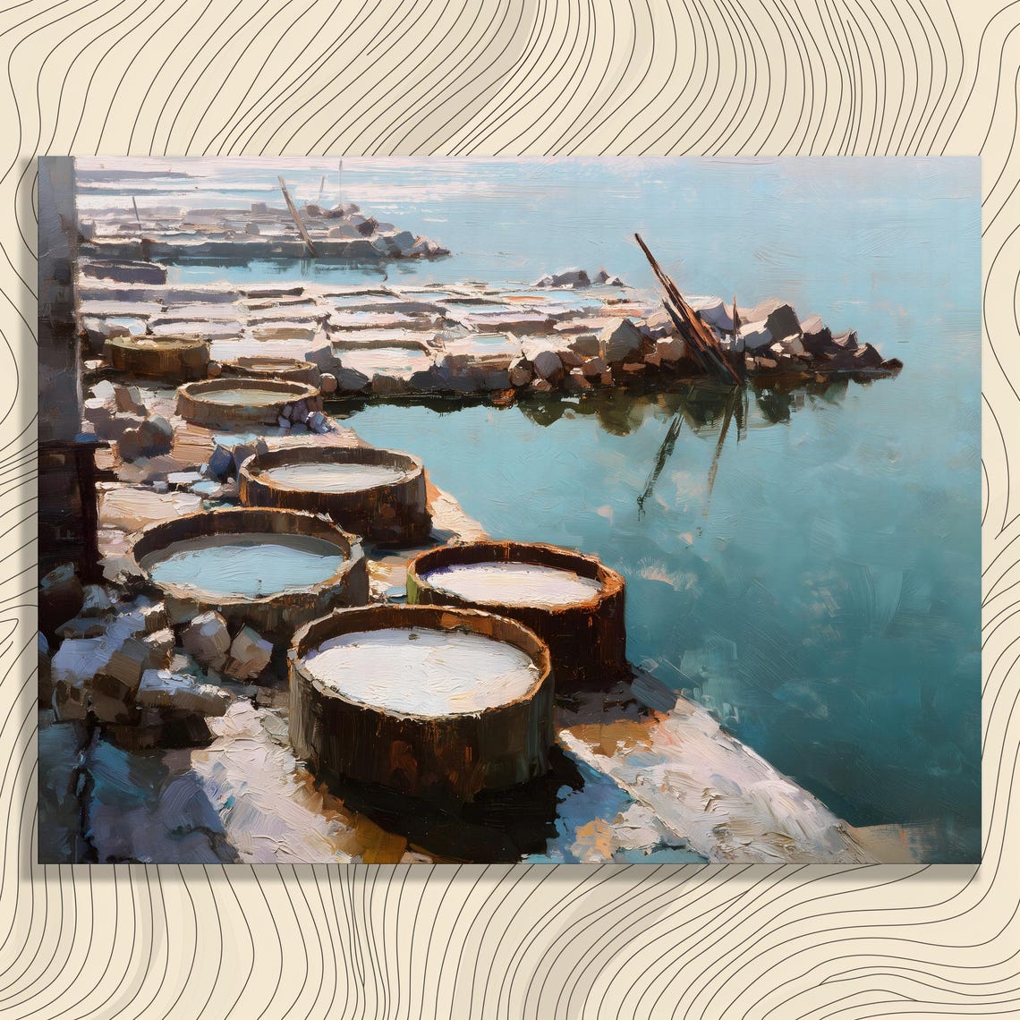 Coastal Salt Pans Turquoise Shallows Rustic Fishing Basket Wall Art
