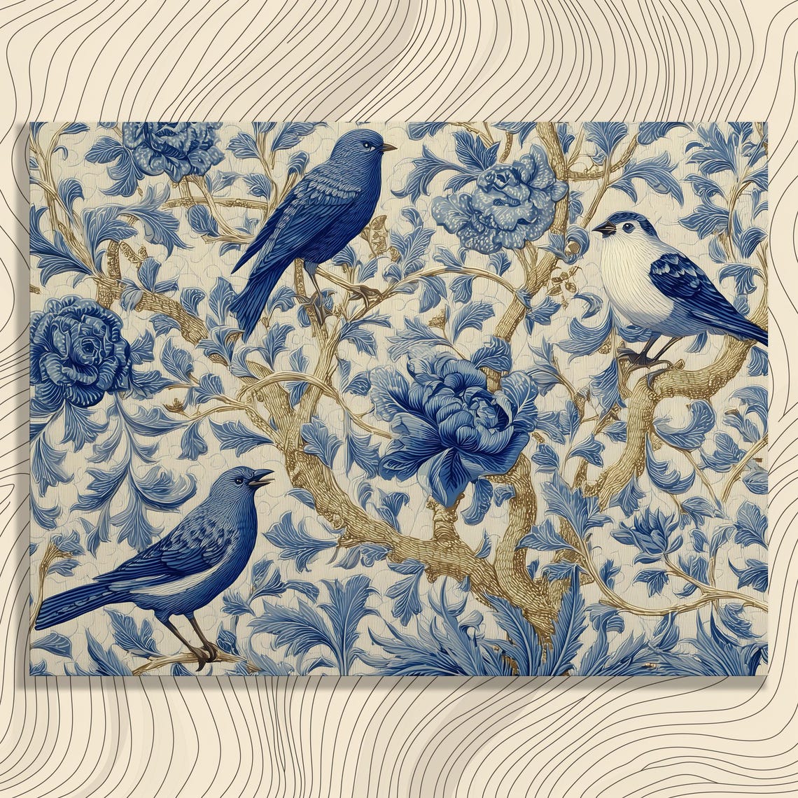 Blue Birds Porcelain Style Floral Branches Decorative Nature Poster