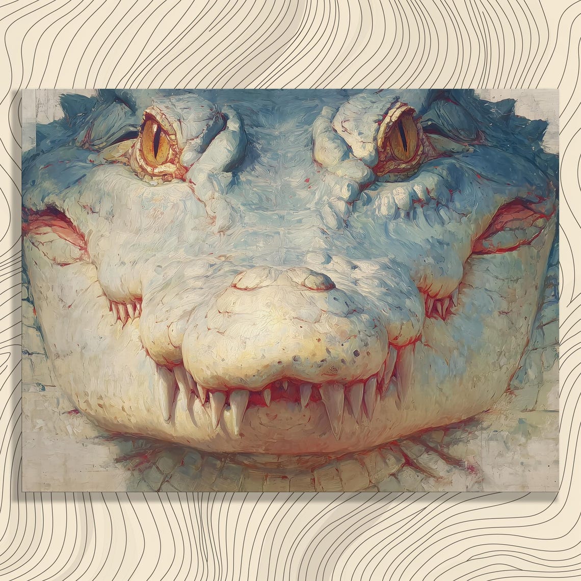 Bold Crocodile Close Up Textured Blue Impasto Wildlife Poster