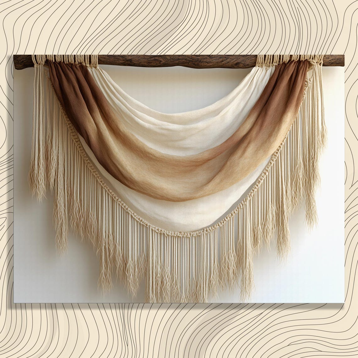 Boho Macrame Wall Hanging Neutral Draped Fringe Textile Art Poster