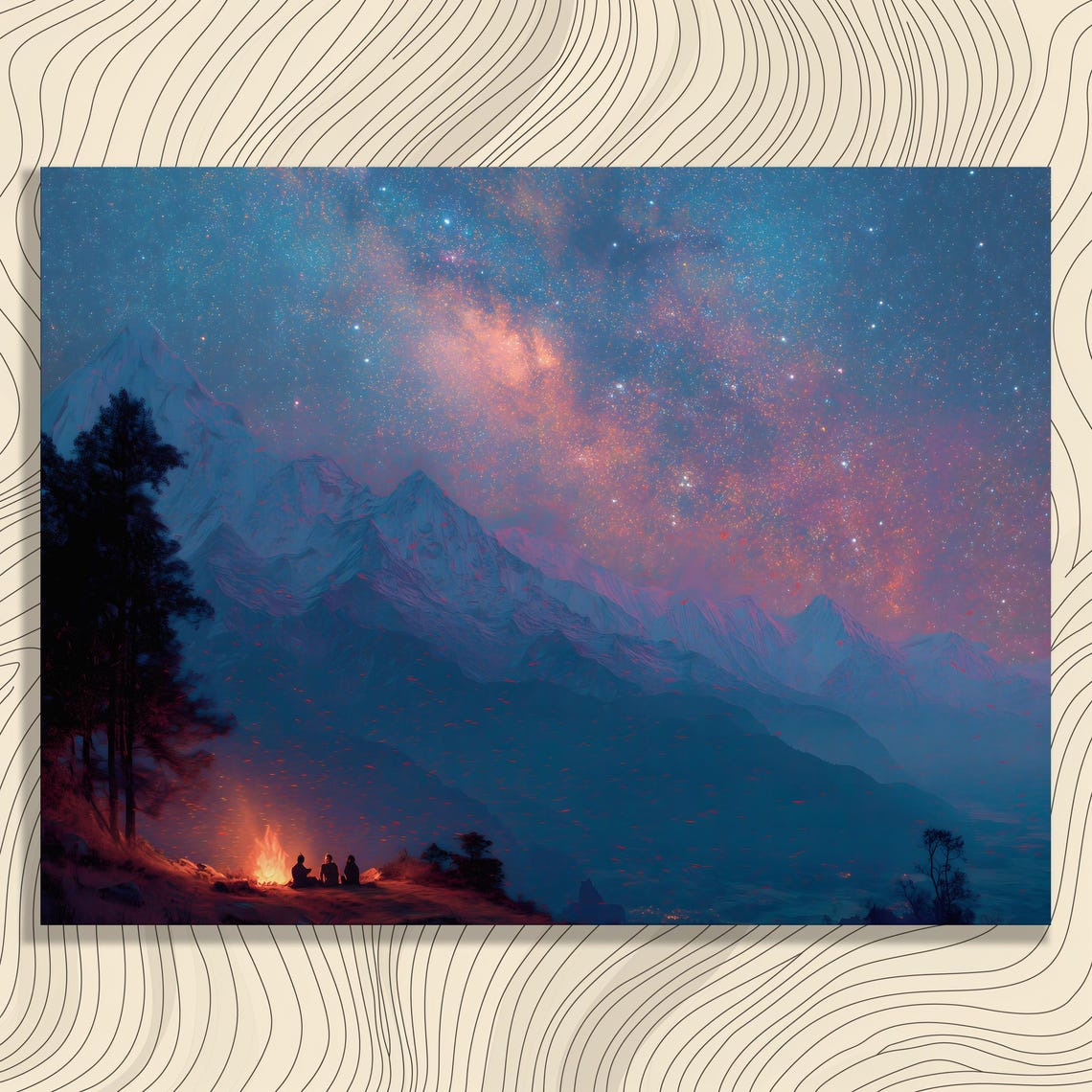 Starry Milky Way Campfire Night Mountain Adventure Landscape Wall Art